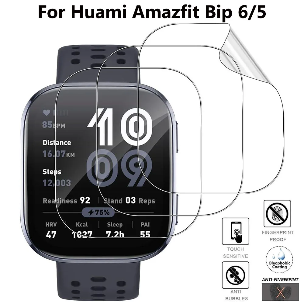 3PCS Clear HD Film Screen Protector For Huami Amazfit Bip 5 Bip6 SmartWatch Protective Films Cover TPU Coverage Accessories