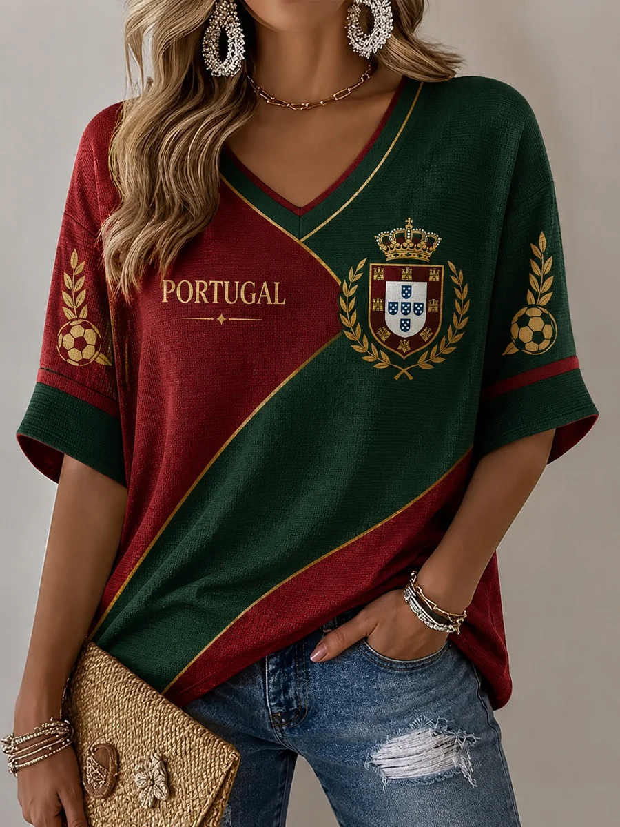 2026 New Portugal National Trend Design Football Jersey, Fan Friendly Quick Drying Casual Sports Women's T-shirt Competition