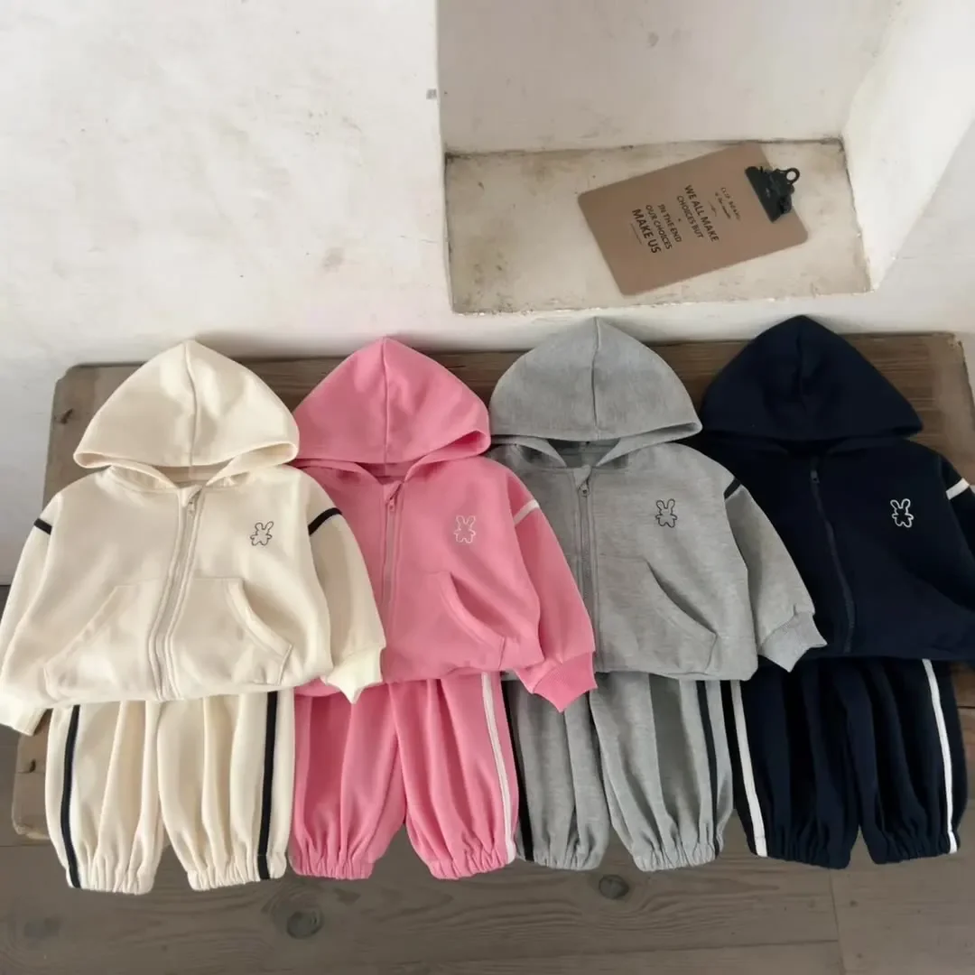 

Autumn New Tracksuit Set for Boys Girls Cute Rabbit Print Hoodie And Pants 2Pcs Set Soft Casual Children Clothing