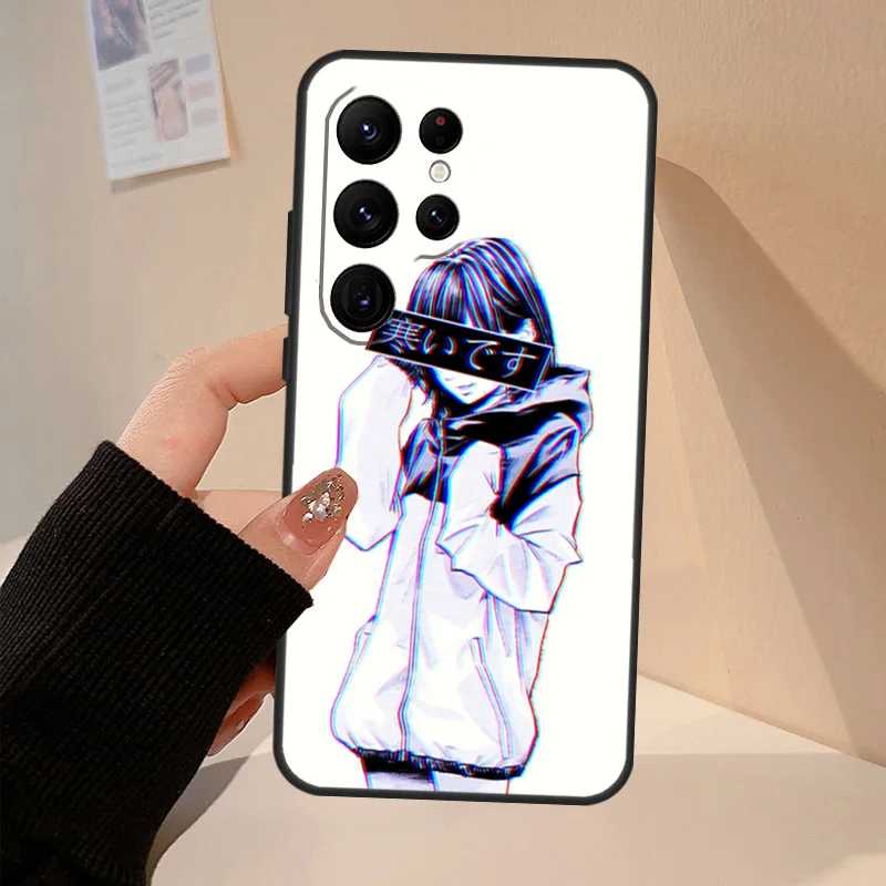 حافظة فنية جمالية يابانية حزينة لهاتف سامسونج جالاكسي S24 Ultra S22 S23 S25 Plus S20 FE S21 FE S9 S10 S25 FE غطاء Coque #2