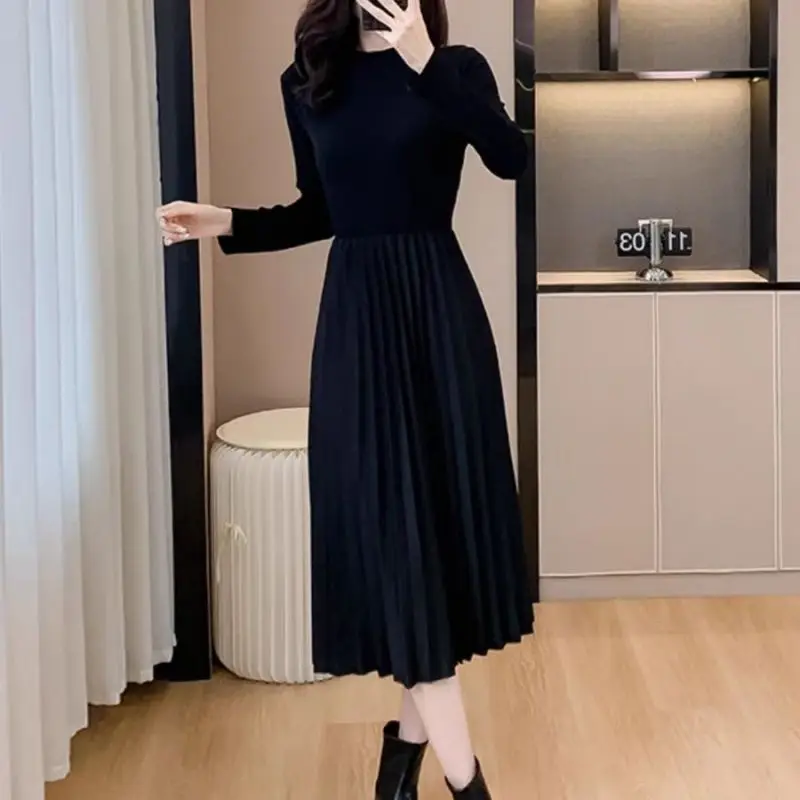 Korean Autumn Winter Women Dress Tweed Vest Two Piece Set 2023 Office Lady Graceful Slim Sleeveless Jacket Knit Dresses Outfits
