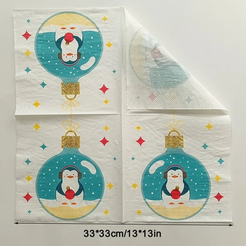 20pcs/Pac 33cm 2-Ply Penguin Light Bulb Christmas Elements Printed Napkins Christmas Party Disposable Paper Placemats