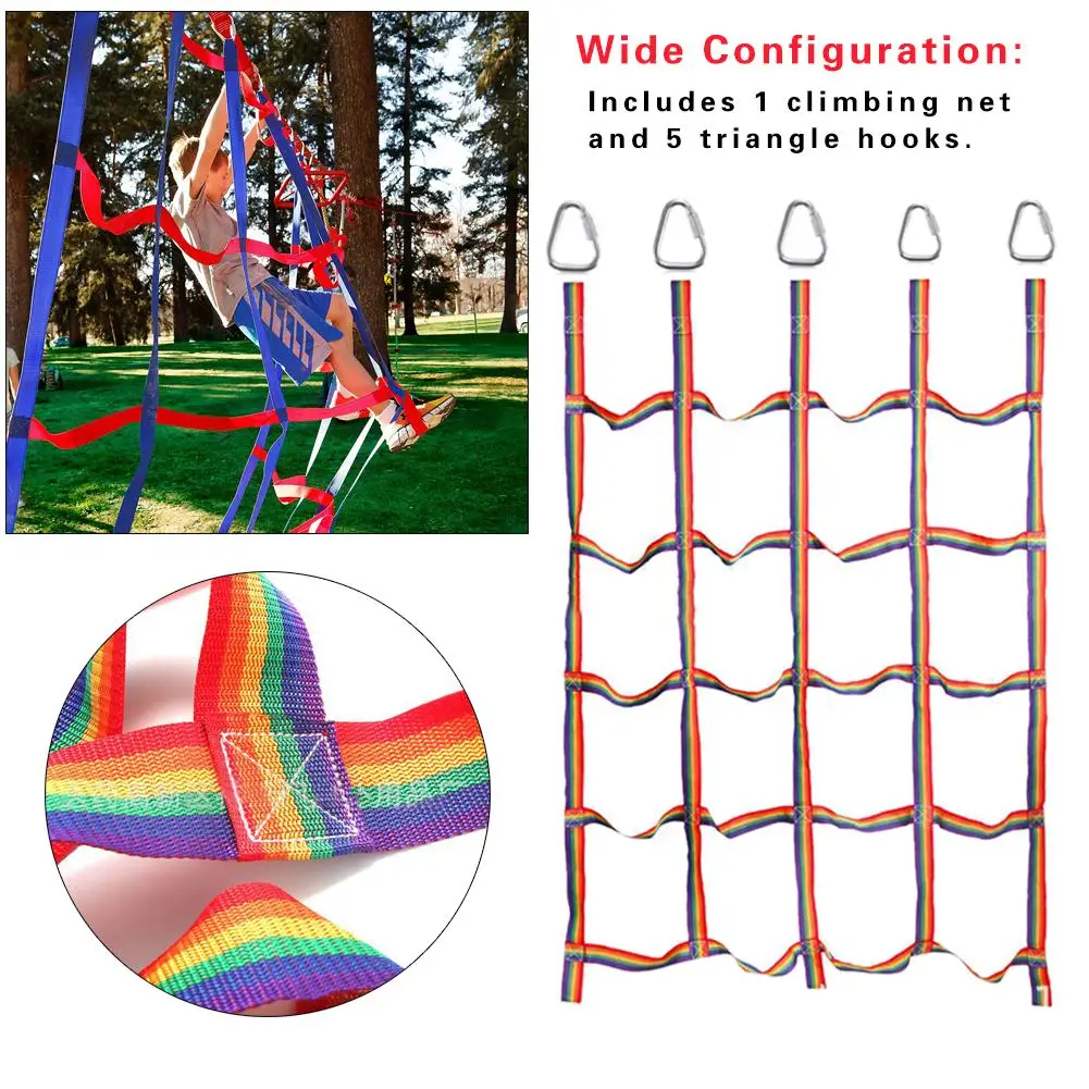 Outdoor Children's Climbing Net Rainbow Ribbon Net Physical Training Toy Children's Swing Hanging Step Ladder Square Grid