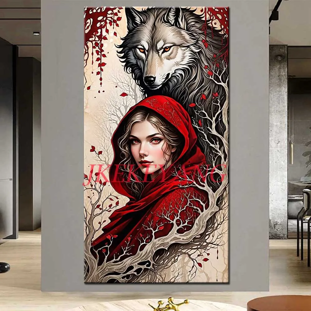 Full Square/Round Drills 5D DIY Diamond Painting Woman and Wolf Picture Diamond Embroidery Cross Stitch Home Decor