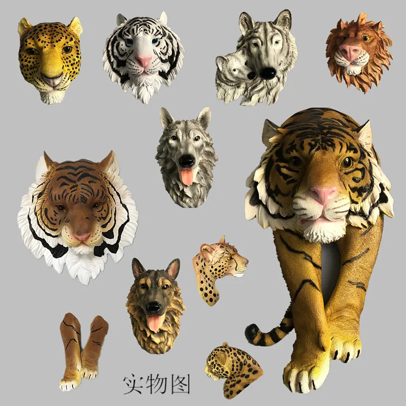 Simulation Tiger Lion Wolf Head Wall Decoration Design of Clubhouse