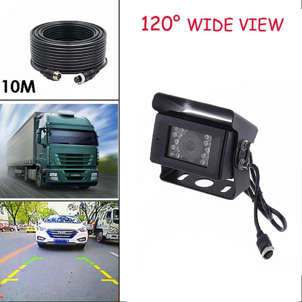Telecamera di retromarcia impermeabile con visione notturna Podofo + cavo con connettore a 4 pin per aviazione, lunghezza 10 m, per autobus, camper, camion e rimorchi.
