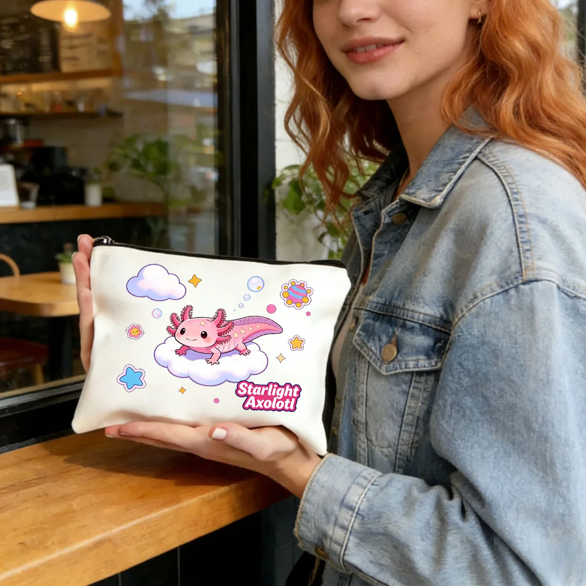 1 Stück süße Salamander-Design-Aufbewahrungstasche, handgehaltene Canvas-Tasche mit großem Fassungsvermögen, Stiftetui, Make-up-Aufbewahrungstasche