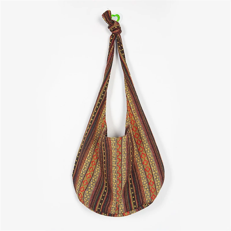 Vintage Bohemian Chic Canvas Shoulder Bag Ethnic Style Large Capacity Handbag Soft Tote Bag Casual Crossbody Bag Female Daily