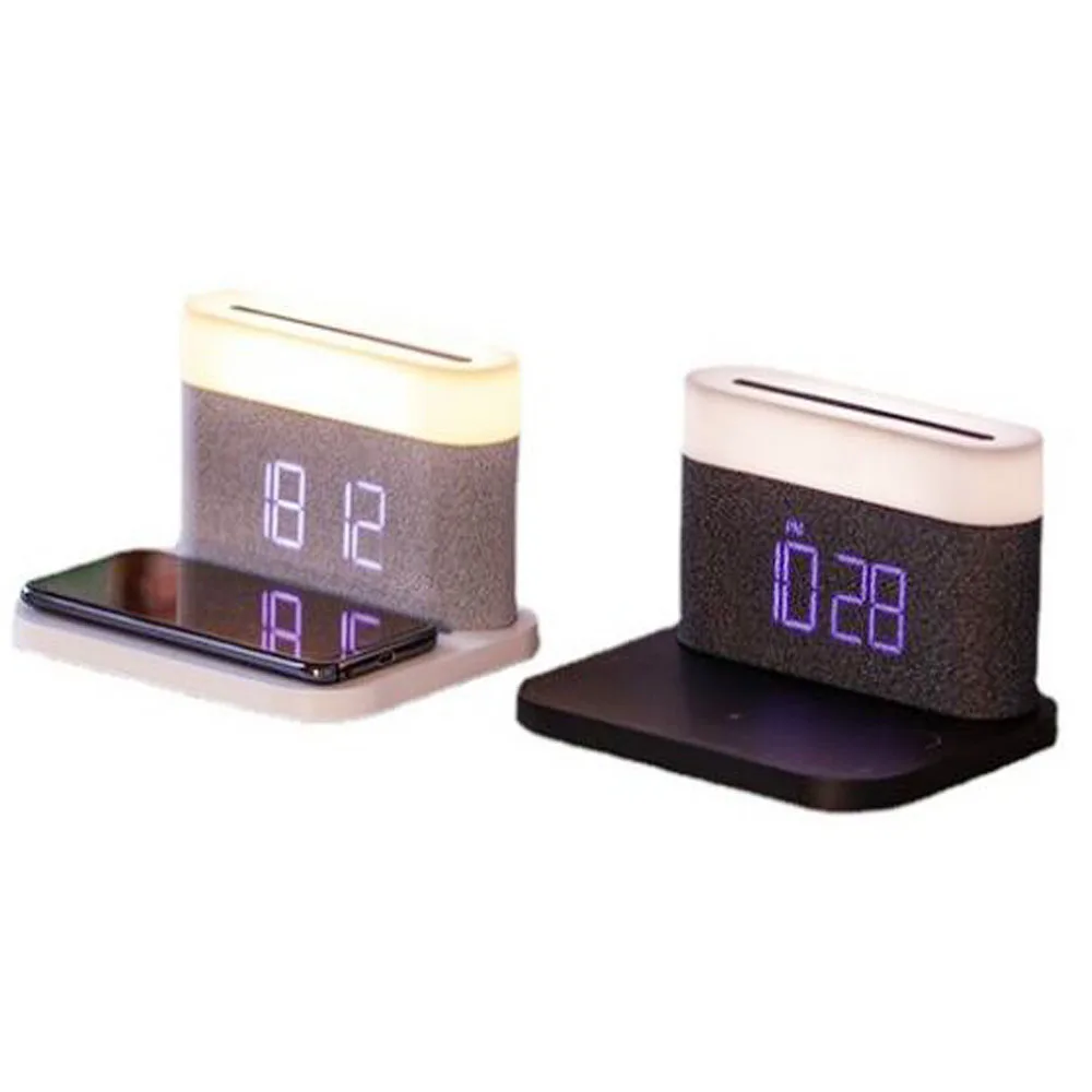 Promise Dimming Atmosphere Light Table Lamp Desk Small Alarm Clock With Mobile Phone Fast Wireless Charging Room Decoration Gift