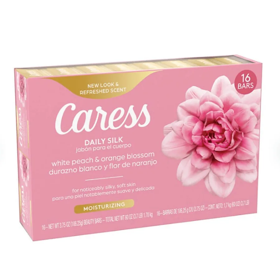 

Caress Silkening Daily Silk Beauty Bar White Peach Orange Blossom 3.75 oz. 16 ct.