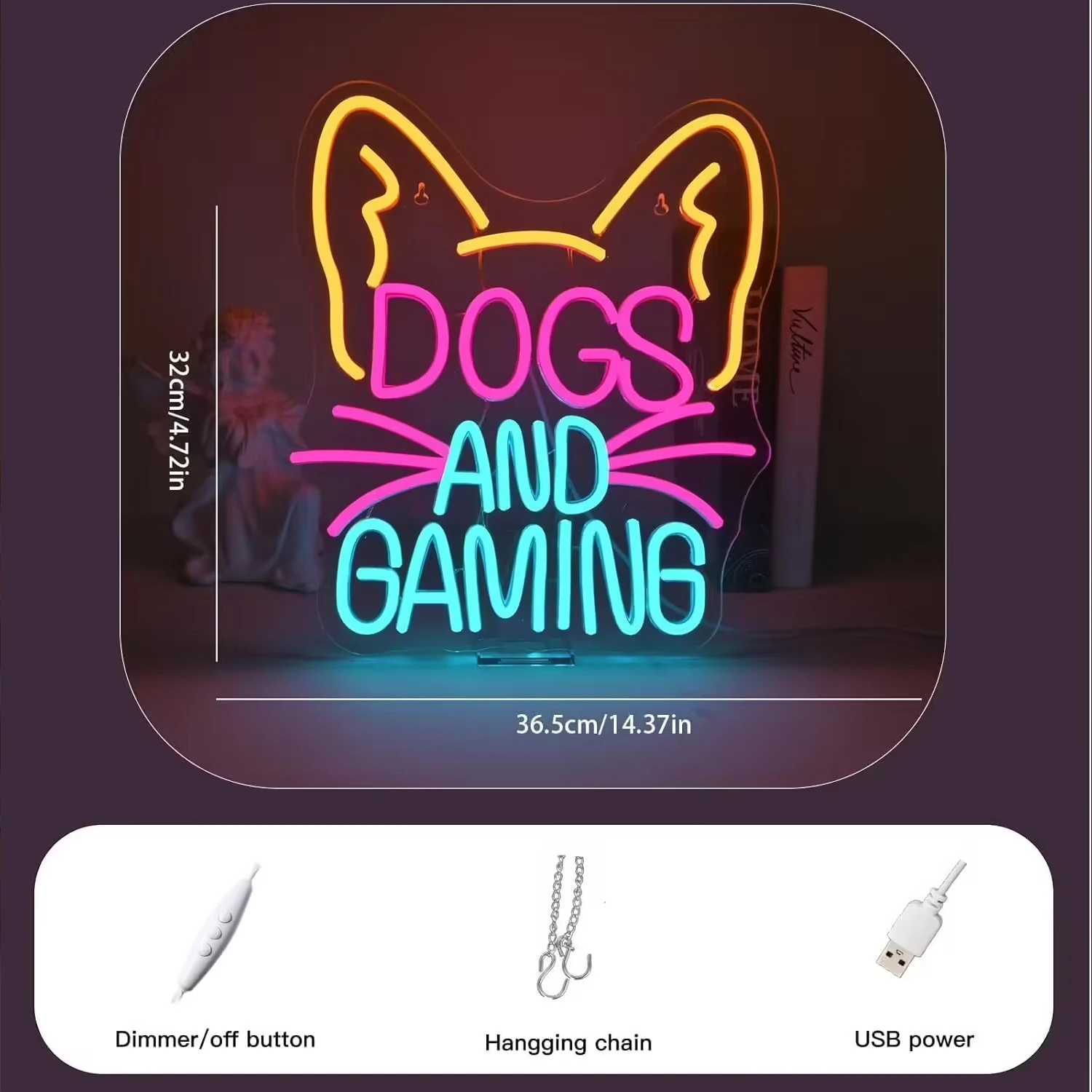Sinal de néon para amantes de cães, arte de parede led personalizada para sala de jogos de animais de estimação e caverna de homem, alimentado por usb regulável, decoração de cachorro engraçada, presente personalizável