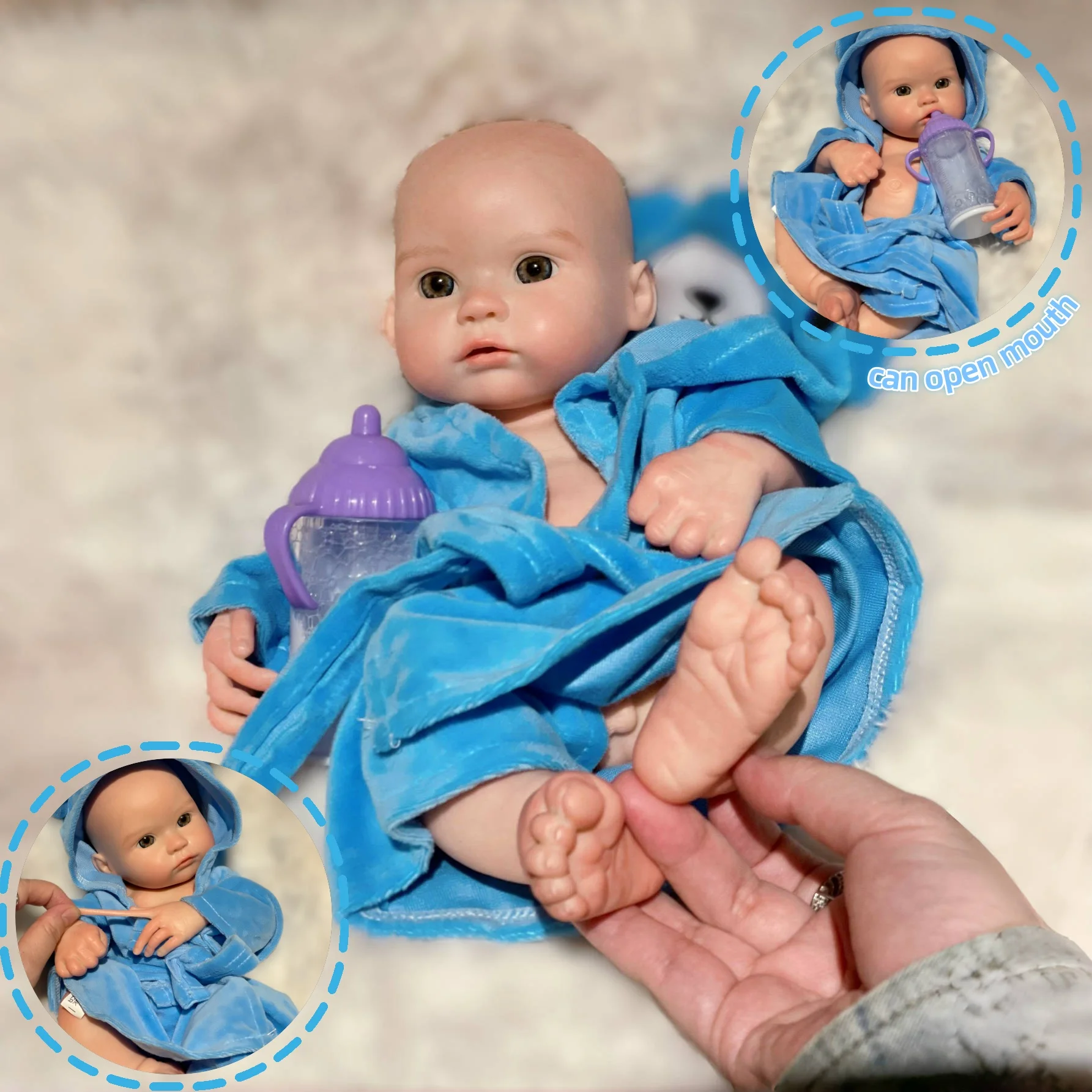

13Inch Open Mouth Reborn Dolls Full Body Soft Silicone Boy Painted Bebe Reborn Doll Toys reborn de silicone