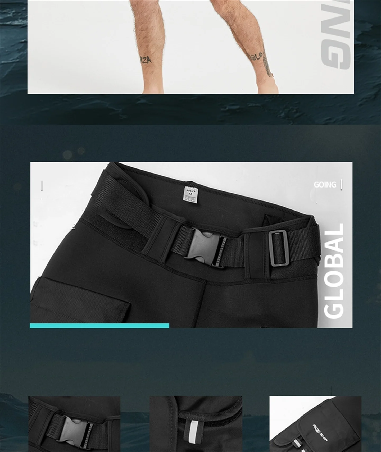 3MM Neopren-Tauchshorts für Männer und Frauen, multifunktional, 2 Taschen, zum Schnorcheln, Segeln, Surfen, Strand, Halbhose – Detail 4