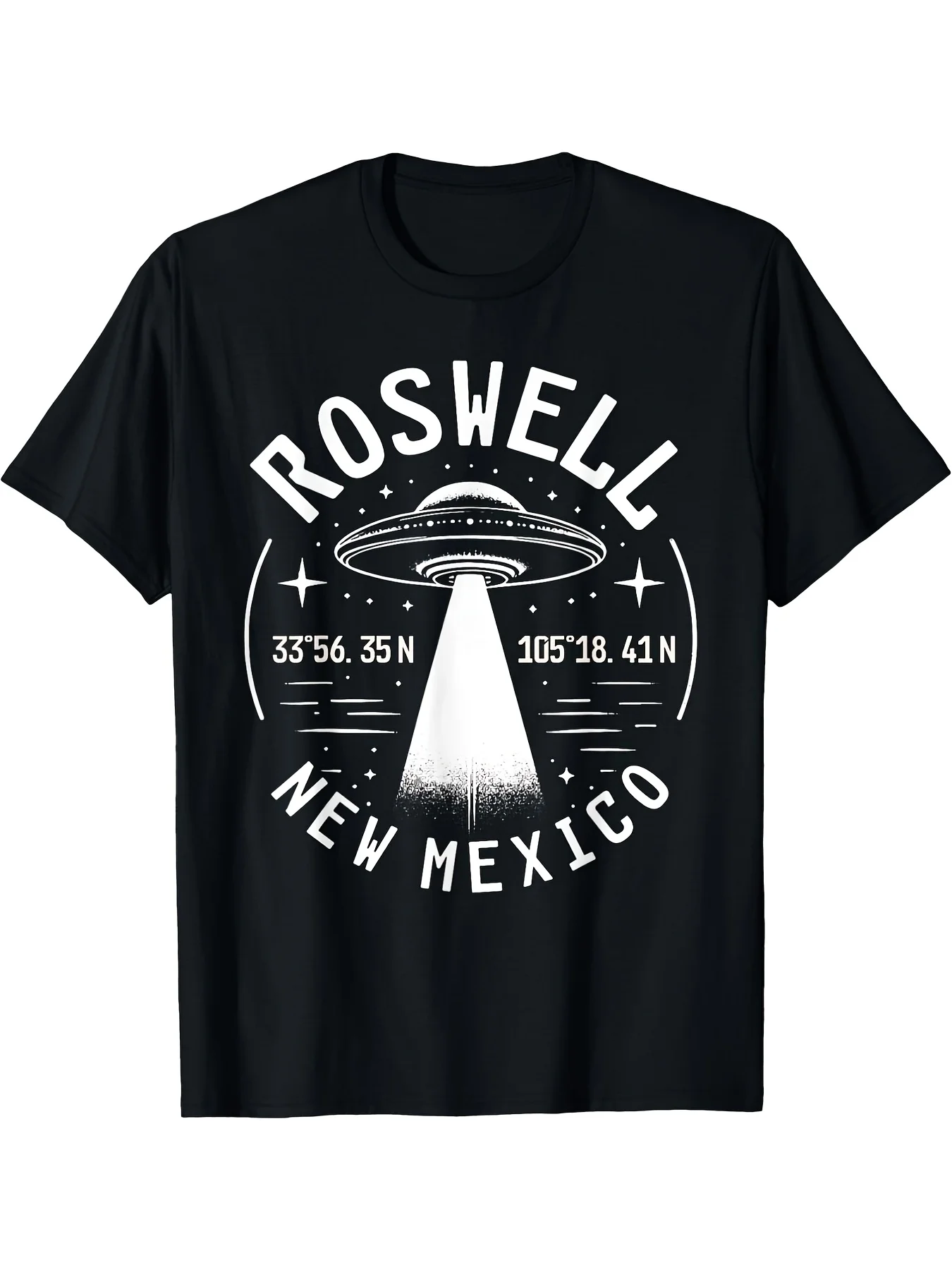 1pc Roswell New Mexico Ufo Graphic Tshirt for Men Black Crew Neck with Vintage Alien Area 51 Design Loose Fit Casual Knit Top Geometric Pattern Allseason Wear for Scifi Extraterre Top for DailyRetro Casual Short-sleeved T-shirt with a Round Neck