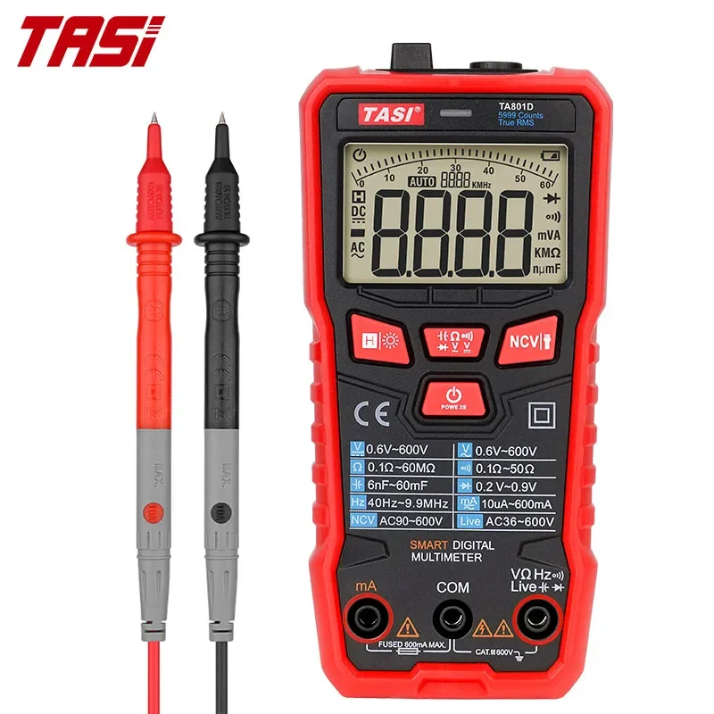 

TASI Digital Multimeter Mini Smart Ture Rms Ac Dc Ncv Auto Range Digital Meter Tester Voltage Meter TA801A TA801B TA801C TA801D