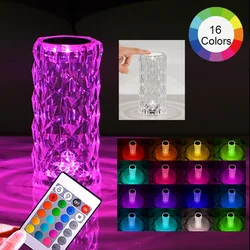 LED Crystal 16/3 Colors Bedroom Atmosphere Rose Projector Table Lamp Romantic Diamond Touch Adjustable Novelty Night Light