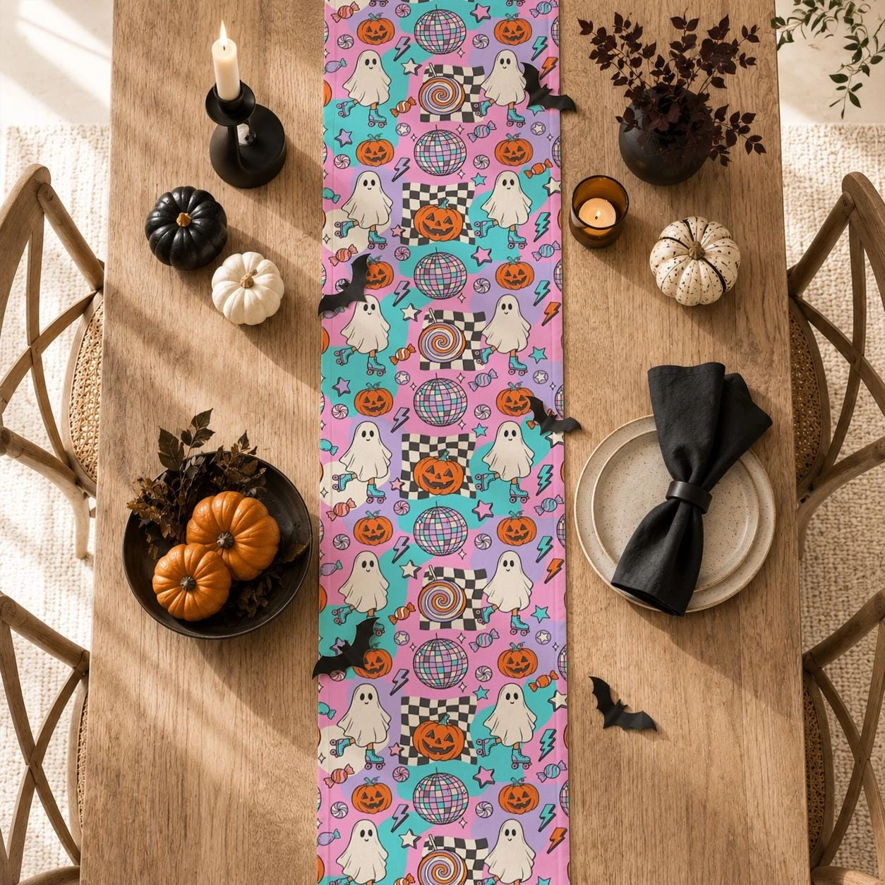 Halloween Sweet Candy Back-toSchool Long Table Runner Halloween Placemat Table Runner Fall Table Mat for Party Kitchen Dining