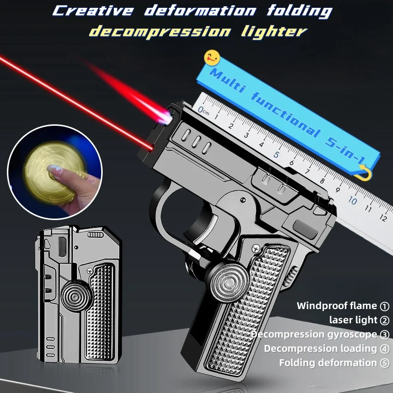 

New Metal Folding Cool Decompression Gyroscope With Red Flame and Infrared Windproof Gas Lighter For Men's Outdoor Tools