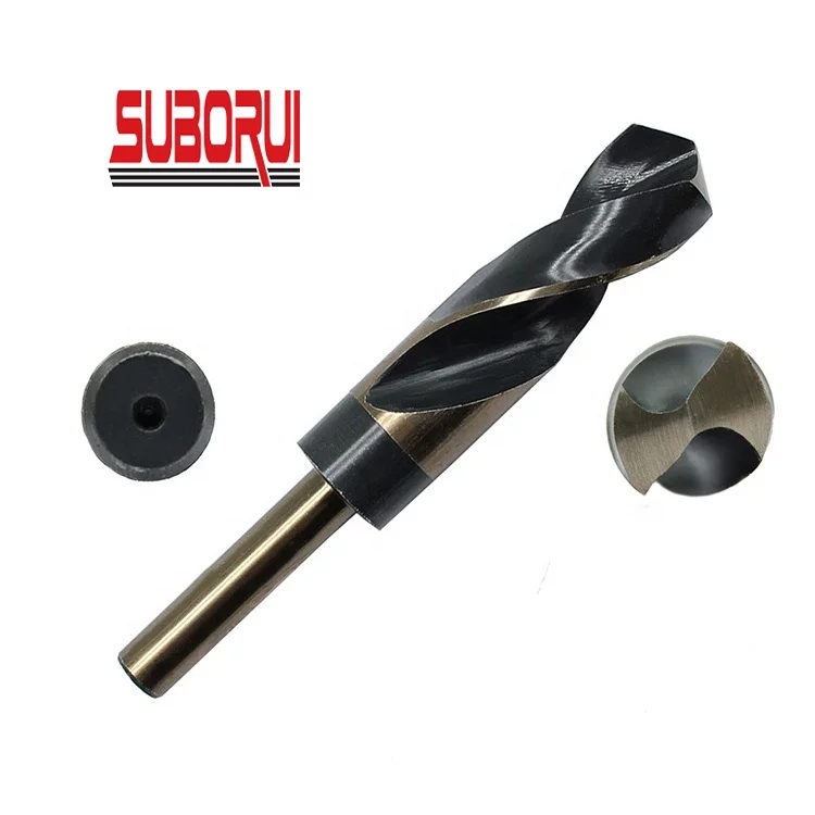 SUBORUI HSS M2 5 Piece 1/2 Inch High Speed Steel M35 Cobalt Reduced Shank Twist Drill Bit Set for Metal Stainless Steel Drilling