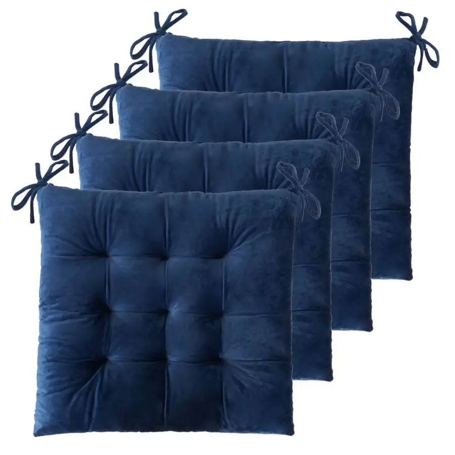 

Набор из 4 подушек для стульев: квадратные подушки для обеденных стульев, кухонных и офисных стульев, с завязками, 16 дюймов, темно-синий вельвет