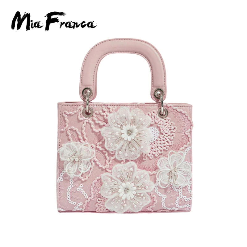Flower Pink High-value Ins Portable Small Bag Foreign-style Handbag Embroidered Lace Princess Diana Bags Elegant Fashion Pack