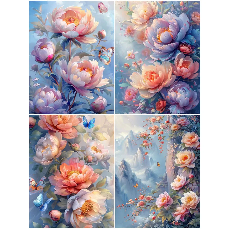 5D DIY Diamond Painting Peony Flower Mosaic Full Square Round Drill Rhinestones Diamond Embroidery Home Decor Cross Stitch Kits