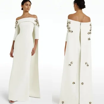 Customized Jersey Sequined Flower Ruched Clubbing A-line Off-the-shoulder Bespoke Occasion Gown Midi Dresses