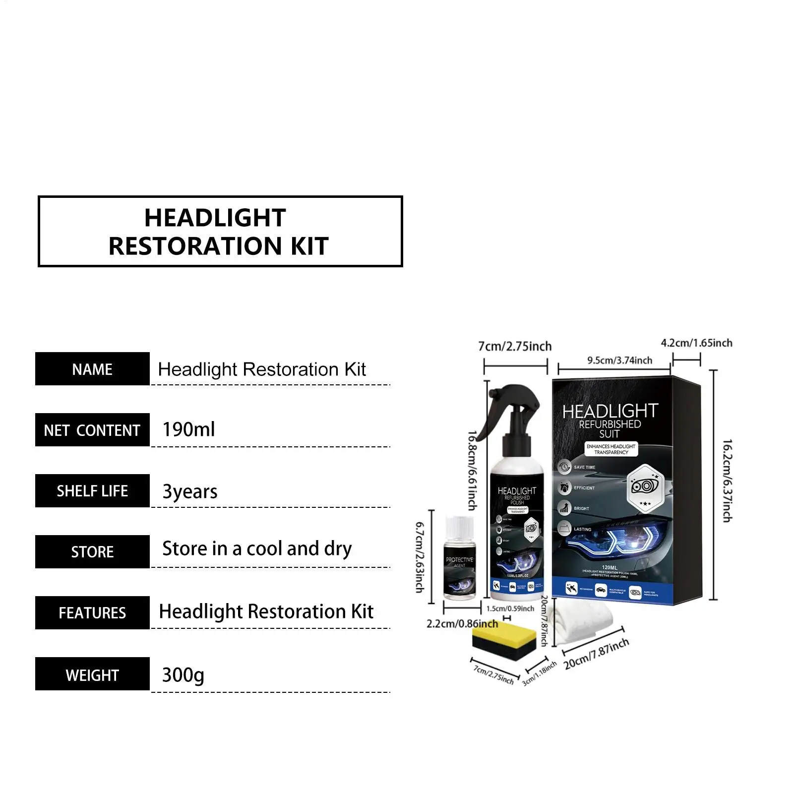 Car Headlight Restore Stain Scratch Removal With Sponge And Towel Automotive Headlamp Restoration Fluid For Truck SUV Motorcycle image 6