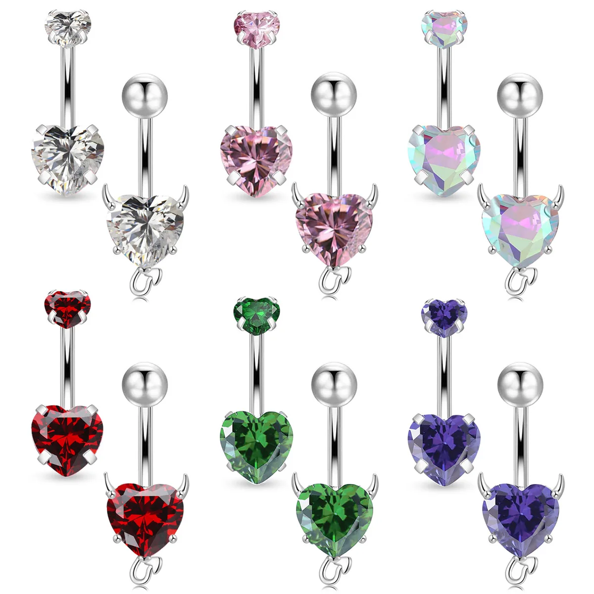 2 stücke herzförmige Nabel ring bunte Zirkon 14g chirurgische Stahl Nabel Lang hantel für Frauen täglichen Körper Piercing und Geschenk verwendet