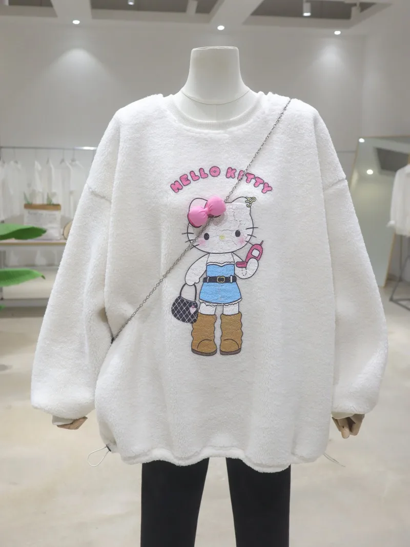 2025 الخريف الشتاء فضفاضة منتصف طول سميكة الدافئة لامب كنزة صوفية من الصوف البلوز مع Bowknot الكرتون تصميم هوديس للفتيات #2