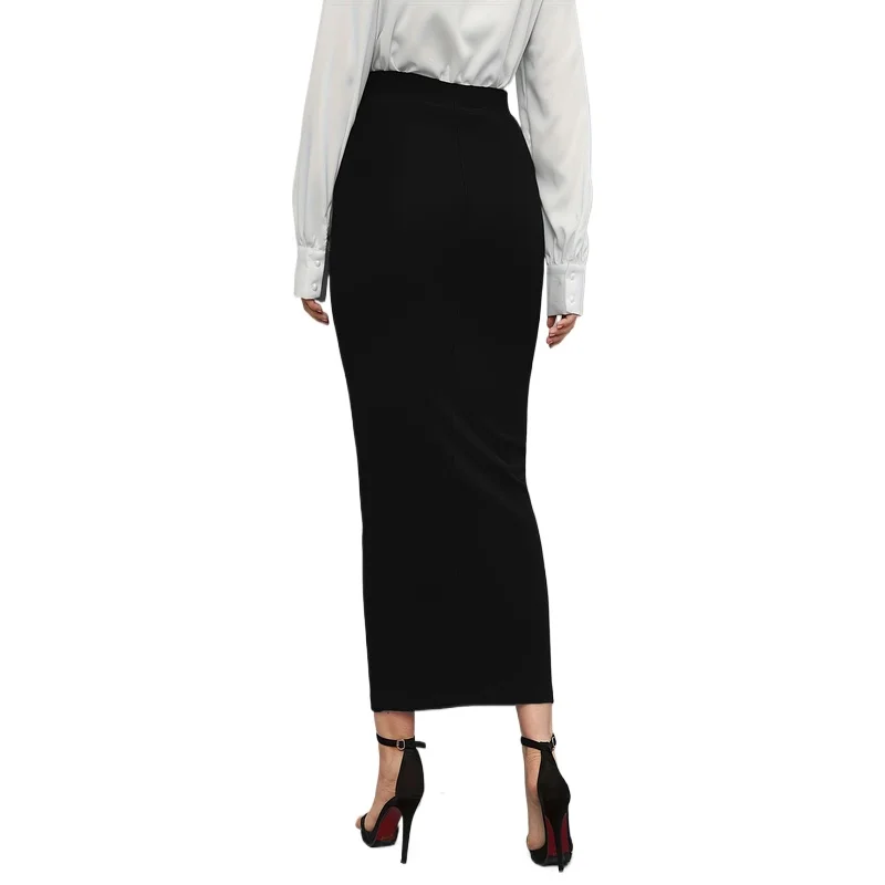 2025 Office Casual Women's Skirt Regular Fit Solid Color Elastic Waist Slimming Midi Skirt Bottoms