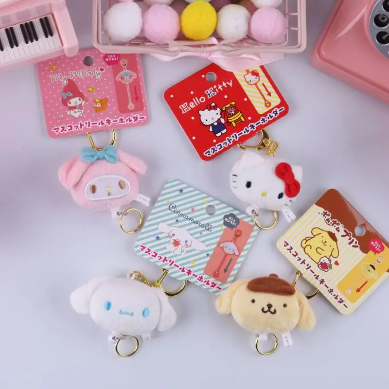 

Kawaii Sanrio Plush Accessories Hello Kittys Mymelody Kuromi Cinnamoroll Cute Beauty Retractable Keychain Pendant Plushies Girl