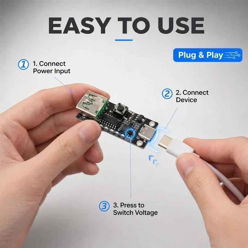 3/2/1PC USB-C 5A PD Trigger Board Type-C Female Input To 5V 9V 12V 20V USB-A Port Output Adjustable Voltage Power Trigger Module
