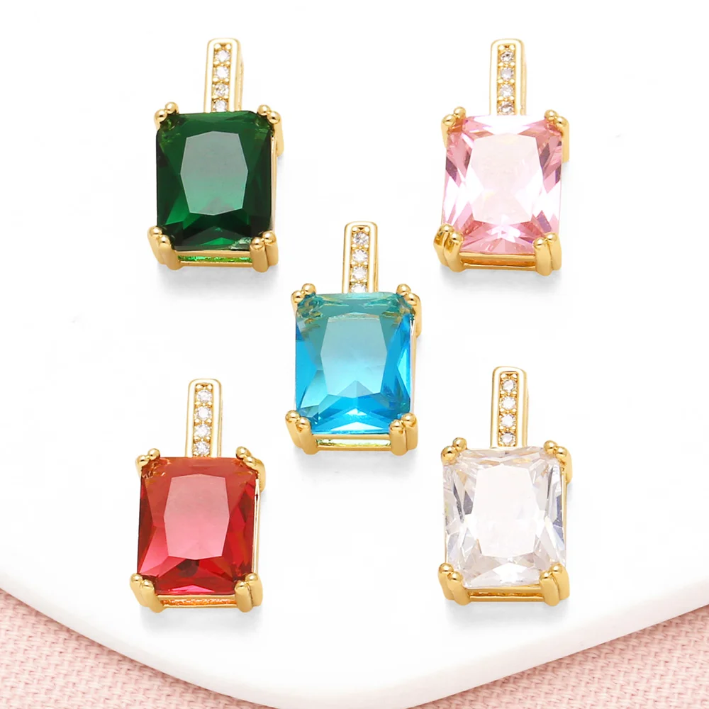 OCESRIO Trendy Multicolor Crystal Rectangle Pendant for Necklace Bracelet Copper Gold Plated Jewelry Making Supplies pdta180