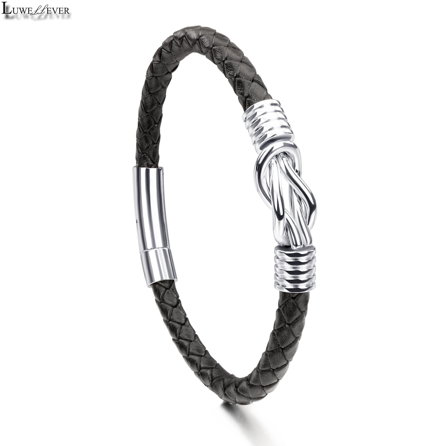 Unisex Multilayer 006 Woven Weave Braided Genuine Leather Bracelet Bangle for Men Women Mobius Infinite Stainless Steel Buckle