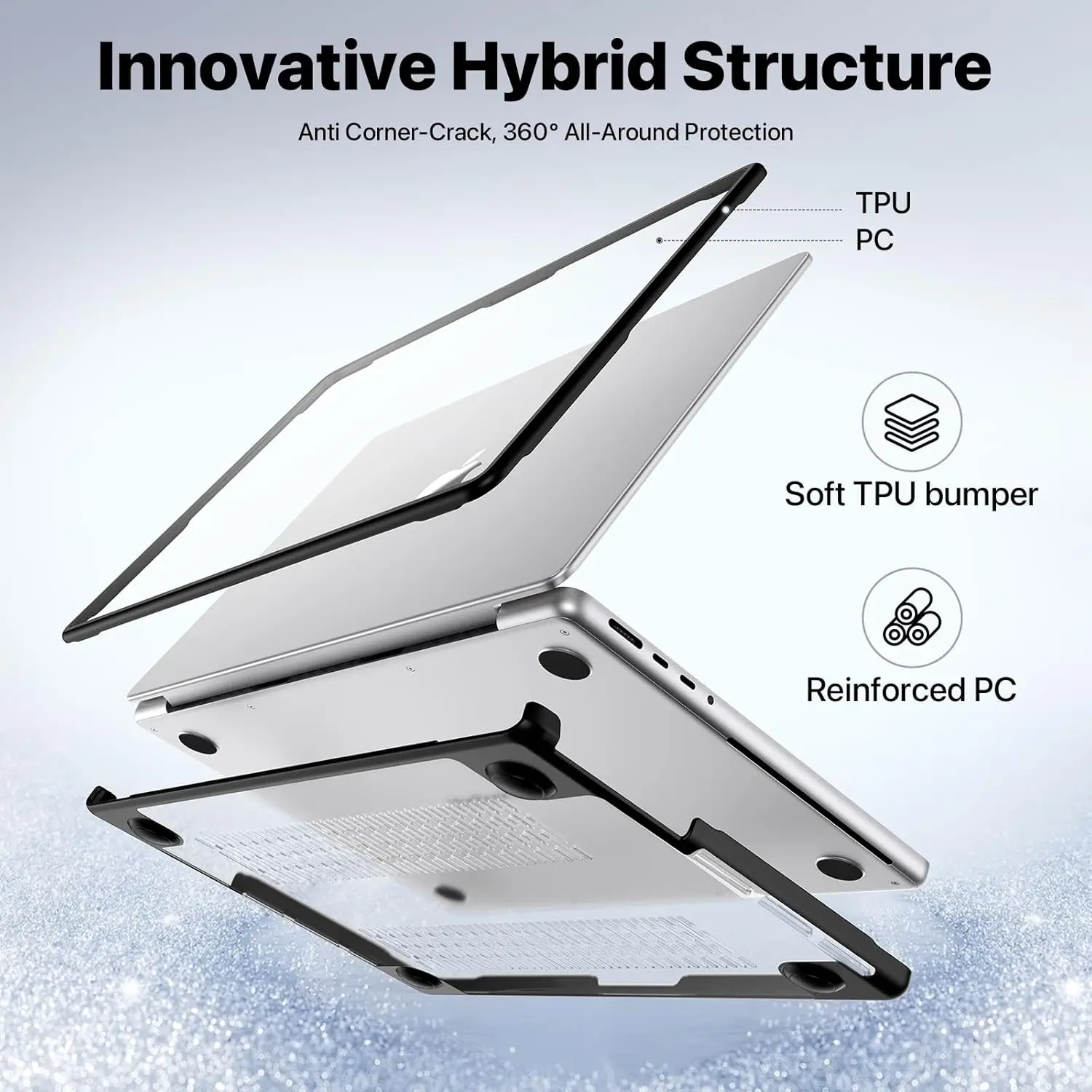 Capa amortecedora tpu compatível com macbook pro 14 16 polegadas capa m4 m3 m2 m1 pro/max, capa anti-rachaduras para macbook air 13 15''