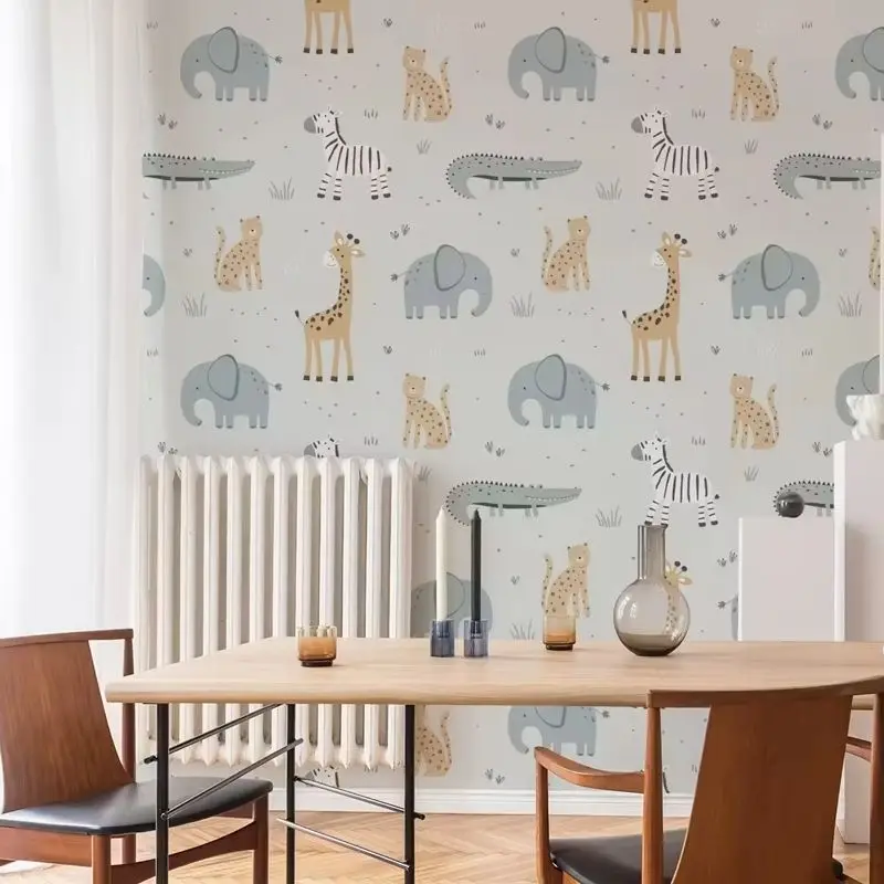 Safari Animal Wallpaper Peel And Stick.Wild Buddies Adventure Wall Mural For Room Decoration,Self-adhesive Or Traditional Papers