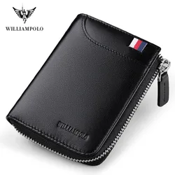 WILLIAMPOLO Men Wallets Genuine Leather Wallet Men Luxury Brand Purses Wallets For Men Zipper Coin Purse Wallets With Gift Box