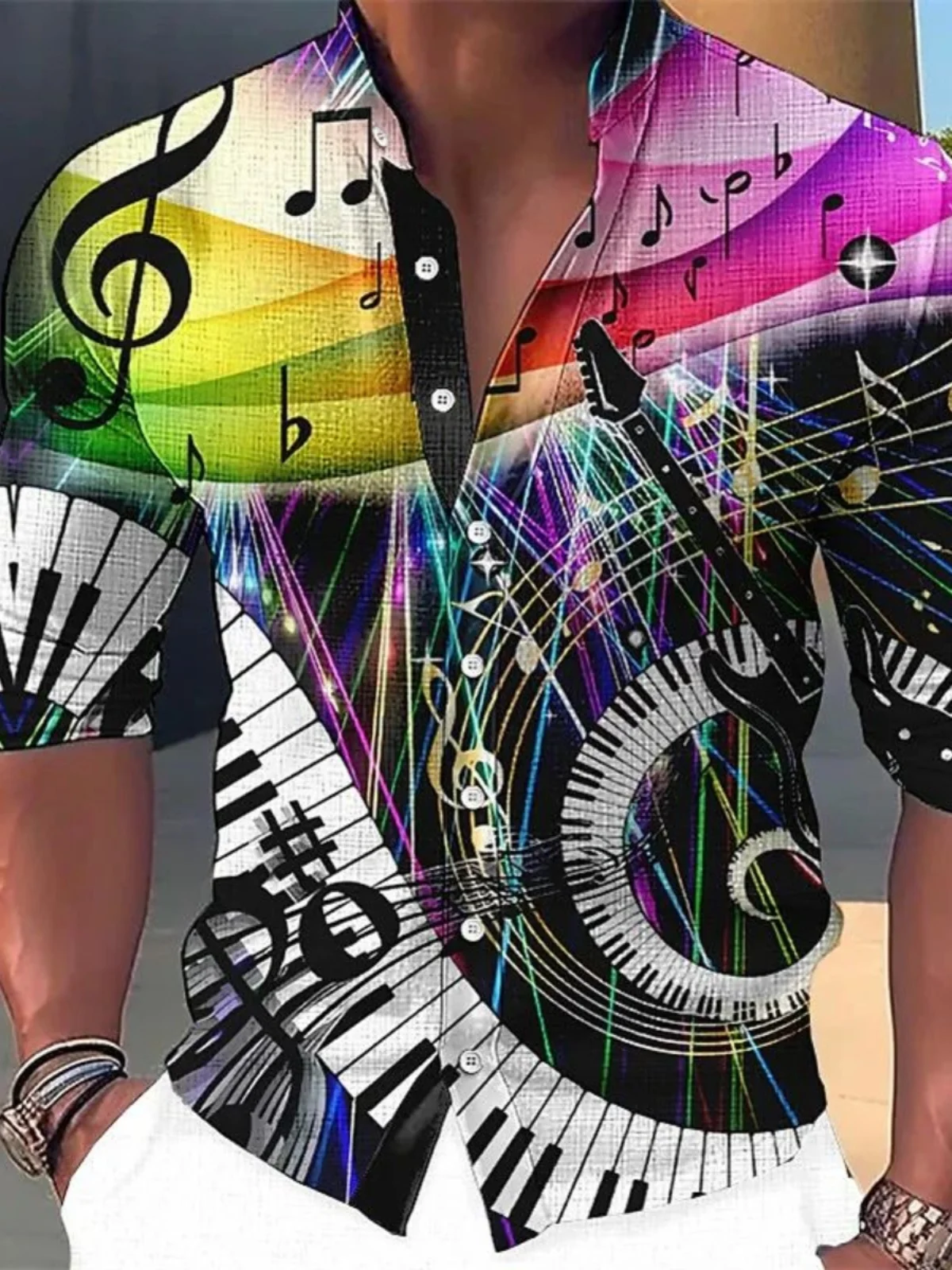 

Long Sve Printed Stand up Collar Men's irt Casual Loose Fit Autumn Faion European And American Sle Button Closure