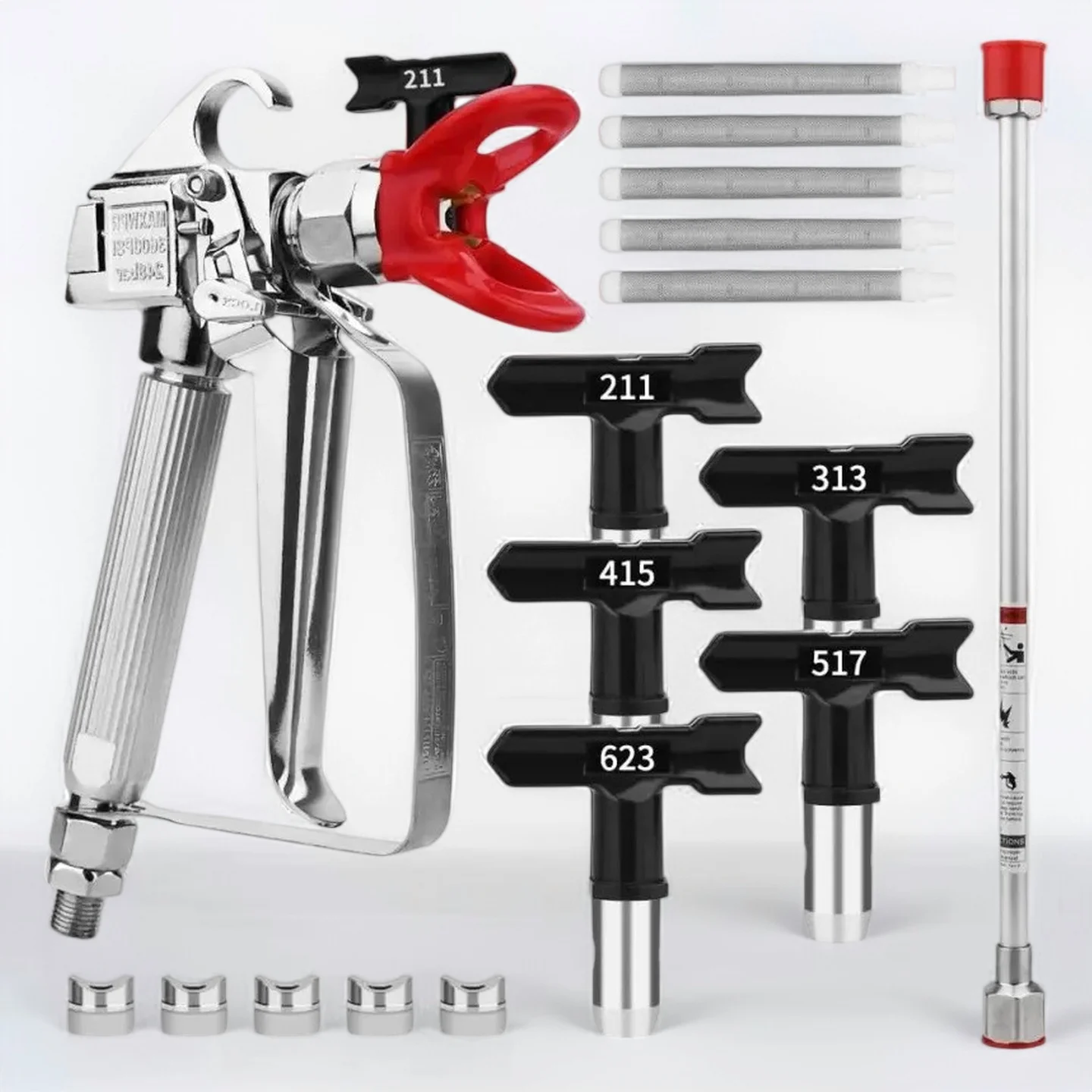 

13Pcs Airless Paint Sprayer Gun Kit with 5 Tips, 5 Filters & 30cm Extension Pole