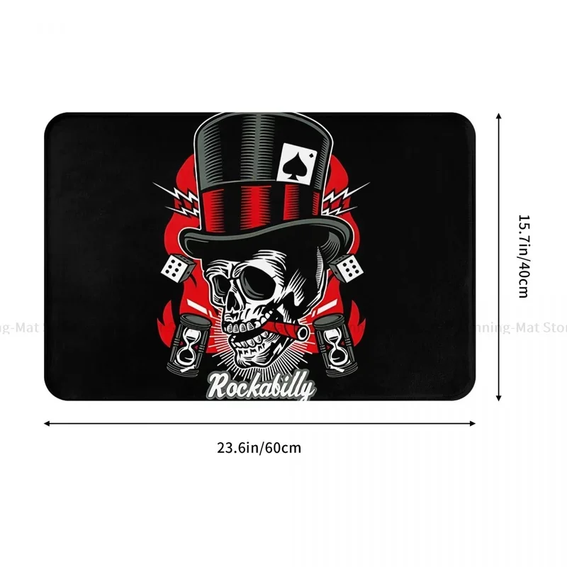 Rock N Roll Bathroom Non-Slip Carpet Rockabilly Rock Skull Living Room Mat Entrance Door Doormat Floor Decor Rug # 0%