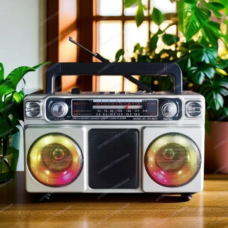

Retro bluetooth speaker, mobile phone bluetooth speaker with ambient light, plug-in card stereo, radio FM medium wave shortwave