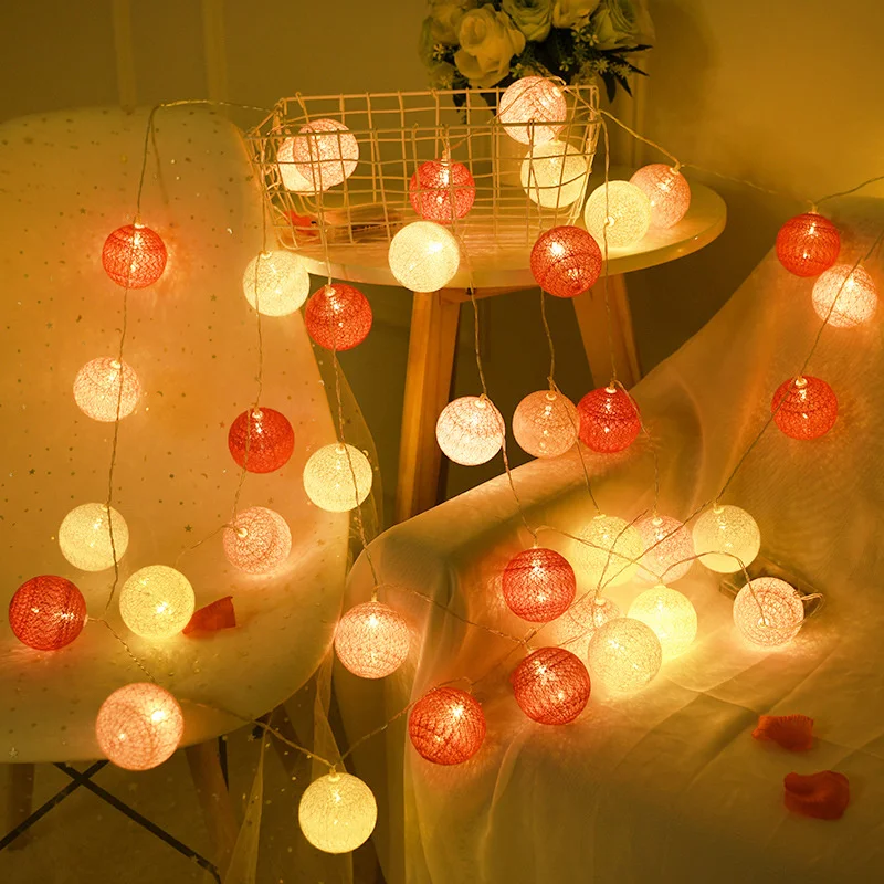 1.5M/3M Cotton Ball String Lights LED Fairy Lights Festival Garland Decor Home Indoor Wedding Bedroom Party Indoor Staircase
