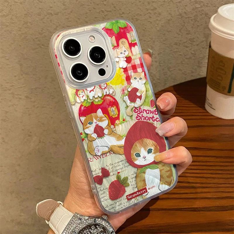 Cute Red Hat Cat Strawberry Phone Case for Samsung Galaxy S25 S24 Ultra S23 FE S22 Plus A55 A54 A15 A35 A34 A05S A05 5G Cover - náhled 4