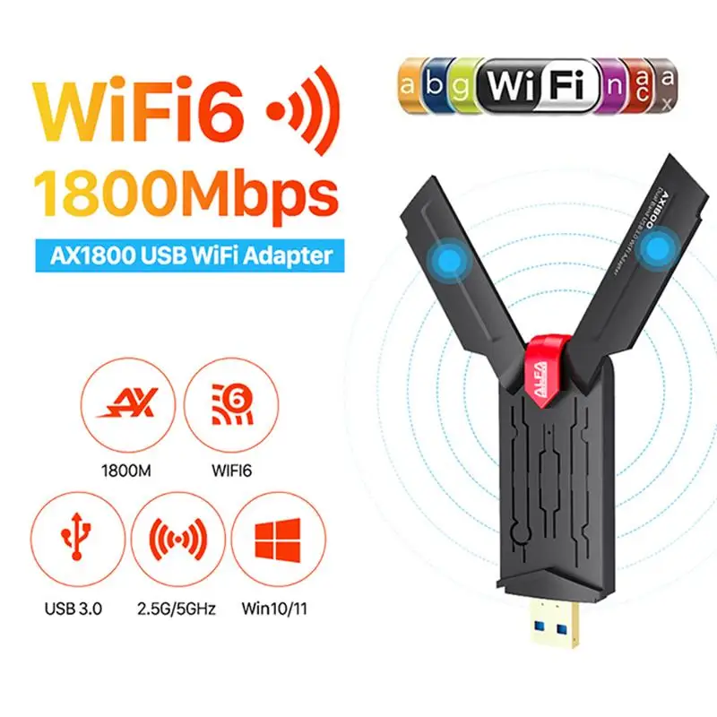 Adaptador USB 3,0 1800M Wifi 6 banda Dual 5GHz 2,4 Ghz 802.11AC Wifi Dongle tarjeta de red de alto rendimiento para ordenador portátil de escritorio UAX03