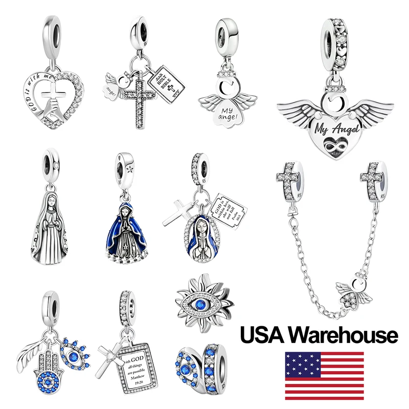 

925 Sterling Silver Classic Cross Angel Bible Devil's Eye Fit Diy Bracelet Bangle Making Gift Of High Quality Fine Jewelry