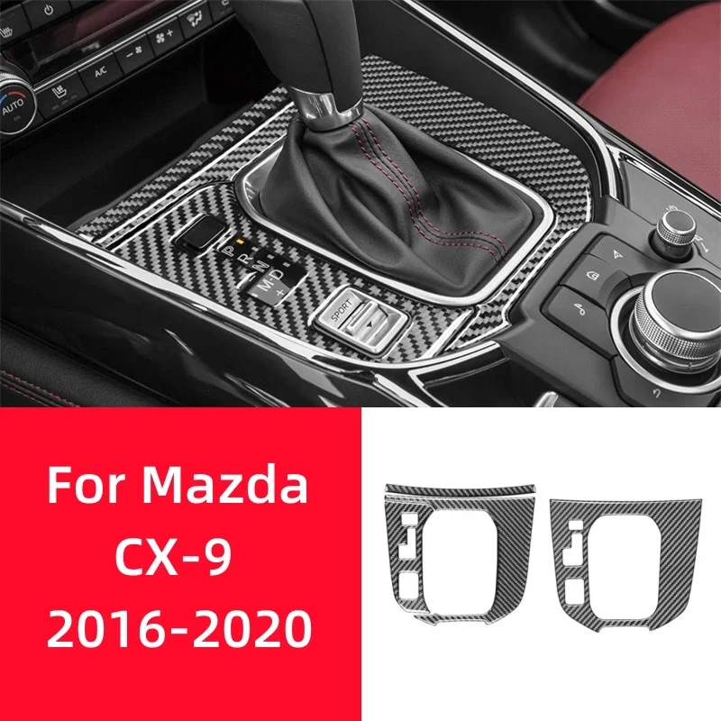 لمازدا CX-9 2016-2023 ريال ألياف الكربون سيارة الداخلية والعتاد التحول غطاء إطاري الكسوة السيارات ديكور ملصق مركز وحدة التحكم حماية