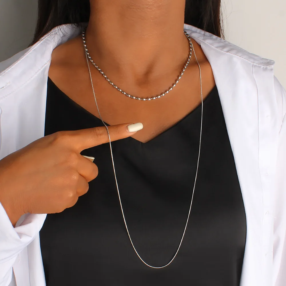 

DIY accessories Guangdong decoration, European and American super-long snake bone chain, titanium steel double-layer stacked nec