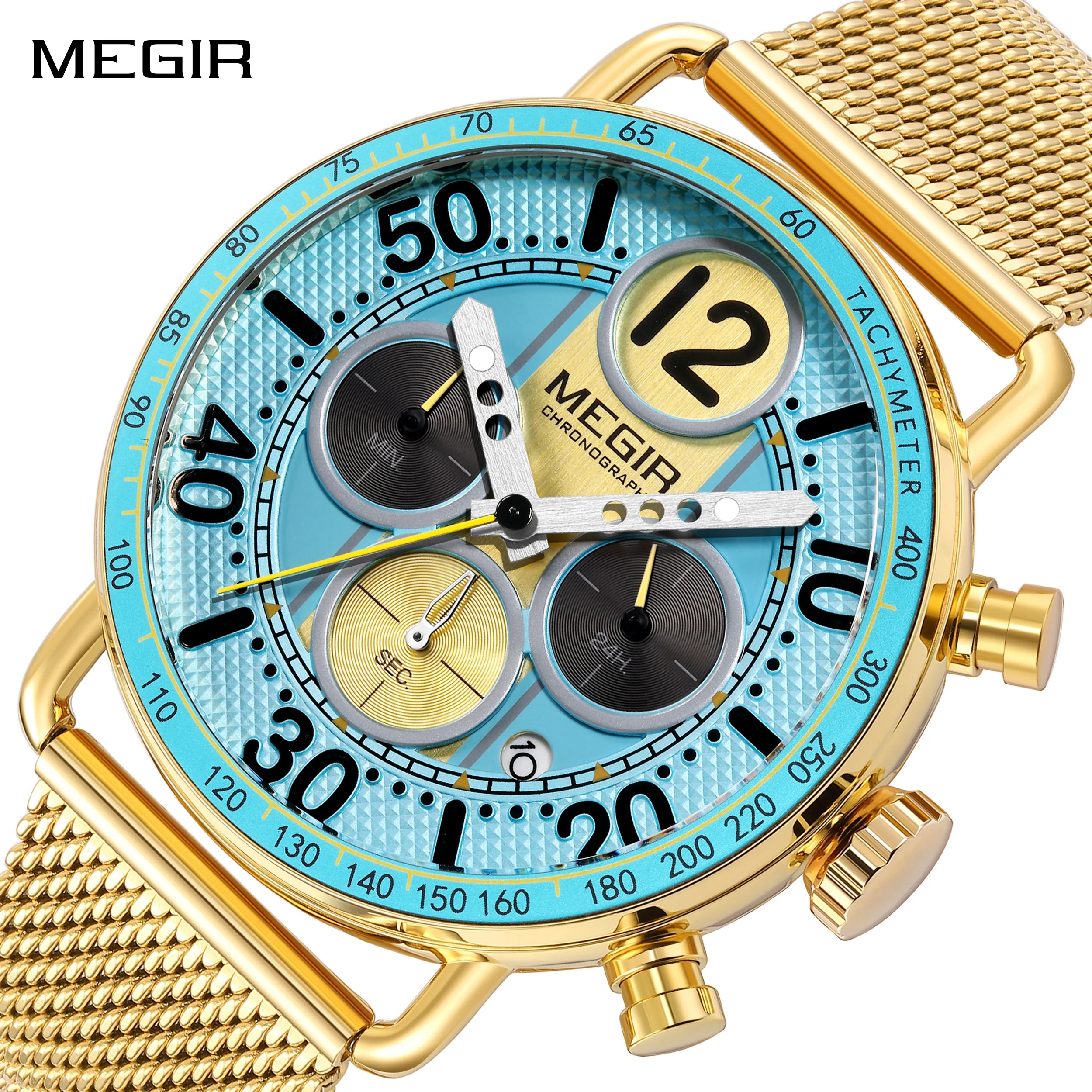 

MEGIR Brand Stainless Steel Business Men Wristwatch Waterproof Luminous Quartz Military Watch Chronograph Montre Homme 2249
