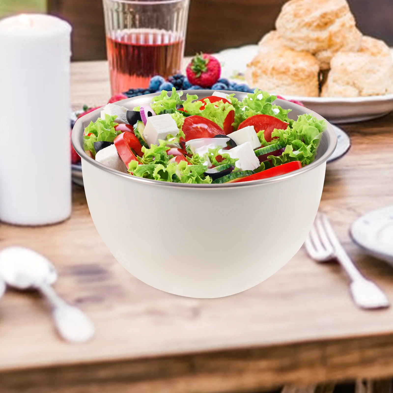 

Stainless Steel Mixing Bowl Egg Beater Vegetable Storage Container Kitchen Prep Baking Cooking Food Soup Pot Salad